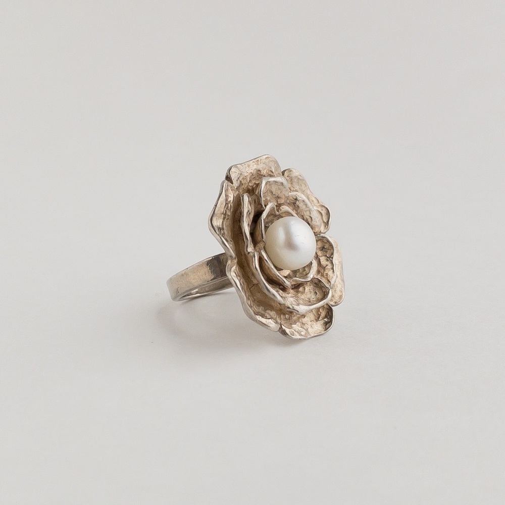 Victorian Silver Pearl Floral Ring